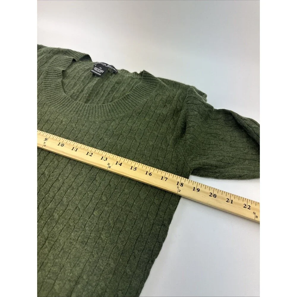 Marina‎ Luna 2-Ply Cashmere Sweater Green Pullover Fitted Cable Knit Womens XL